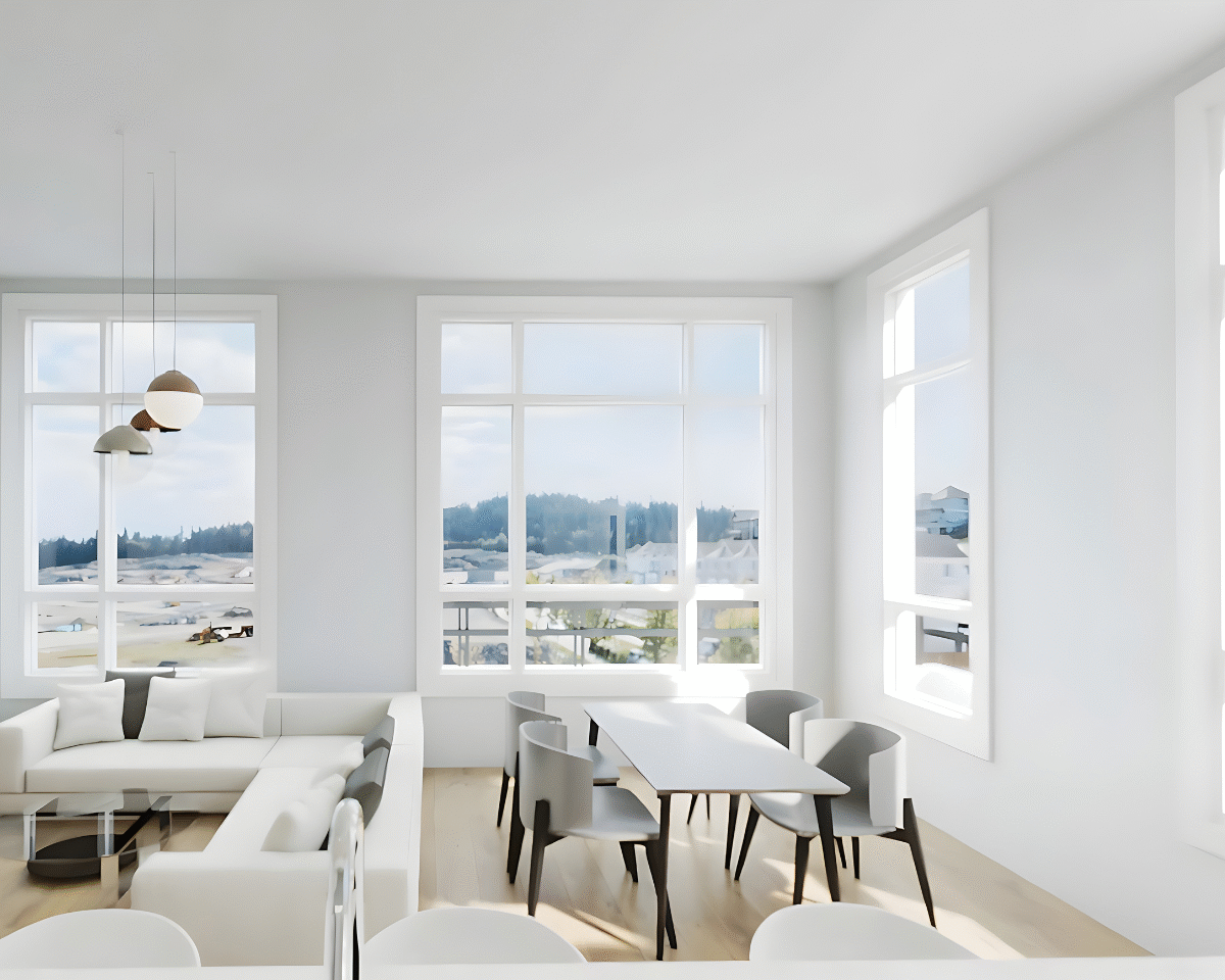 Modern bright living and dining area